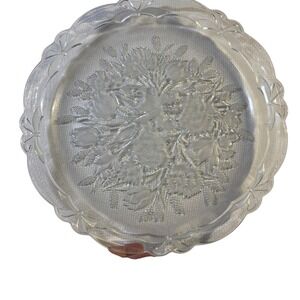 Crystal Clear Bouquet Glass‎ Round Serving Plate Vintage 14in Floral